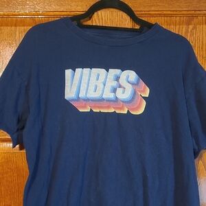 Boy's Blue Graphic T-Shirt with Retro 'Vibes' Print Size 18
